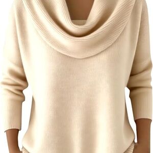 Elegant Cream Cowl Neck Sweater. Size L.